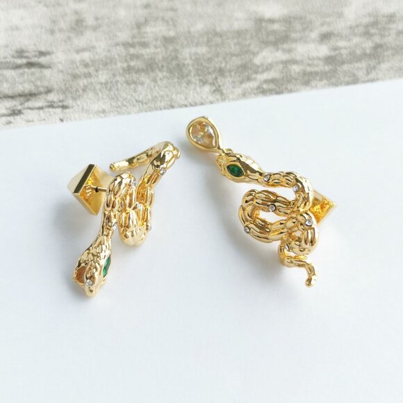 Alexis Bittar Gold Green Crystal Earrings - Aquatic Dreams Snake - Picture 3 of 4